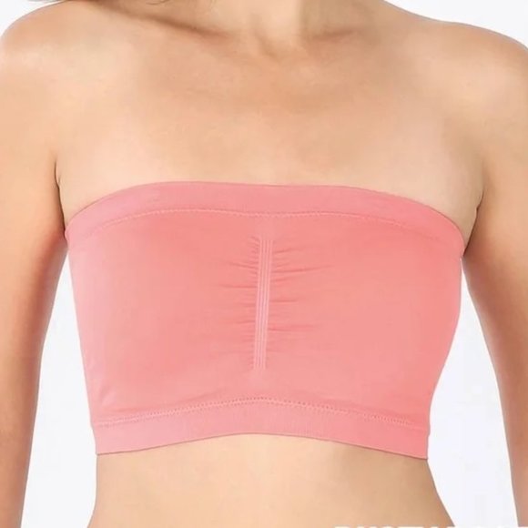 NEW Dusty Rose Seamless Bandeau Tube Top with built in Bra - Picture 2 of 3